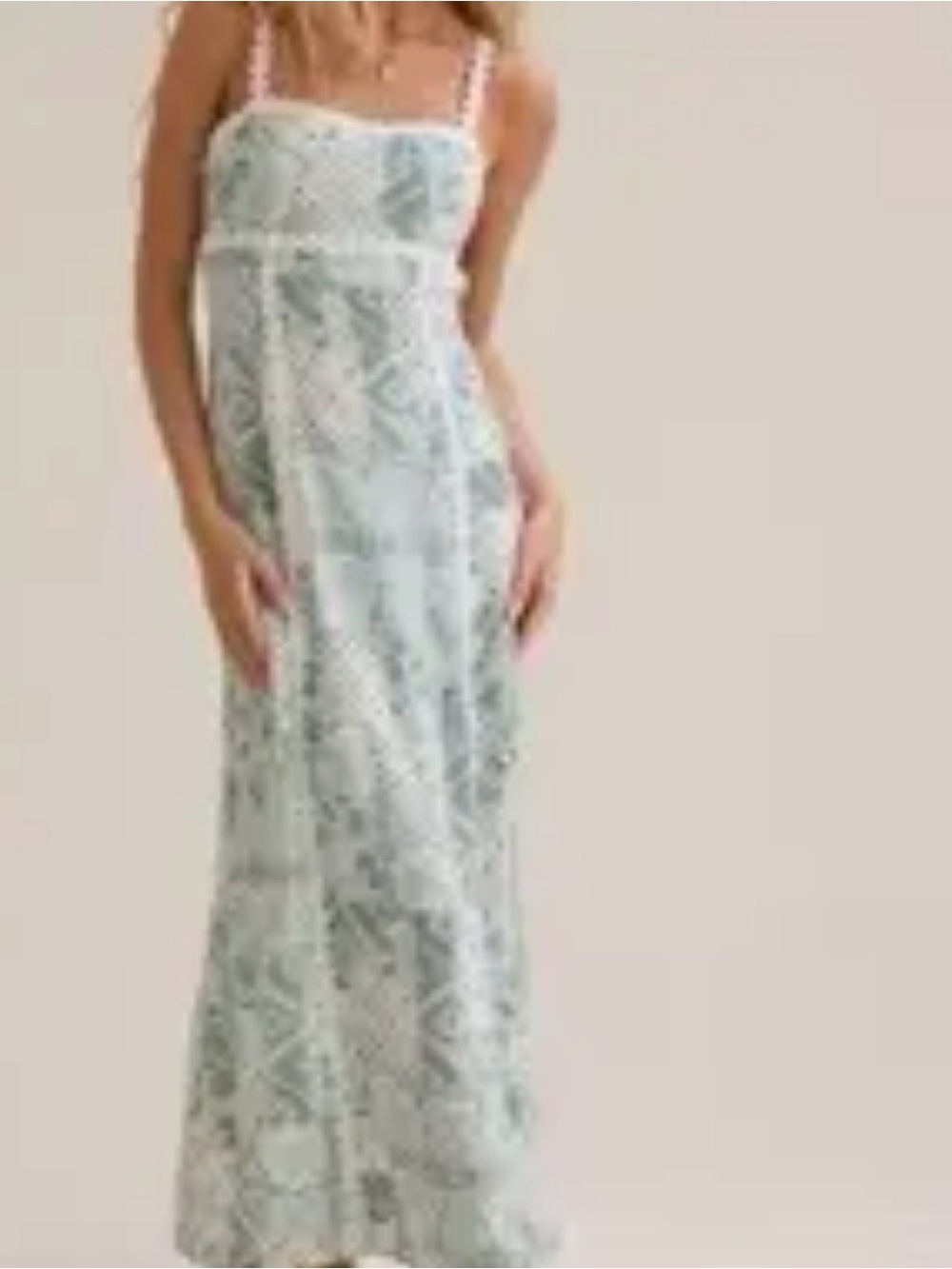 Altar'd State Sage & White Patchwork Maxi Dress with Crochet Straps - Picture 3 of 5